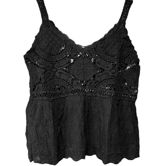 POL Lace Tank Black Crochet Peplum Boho Festival NEW - Picture 6 of 11